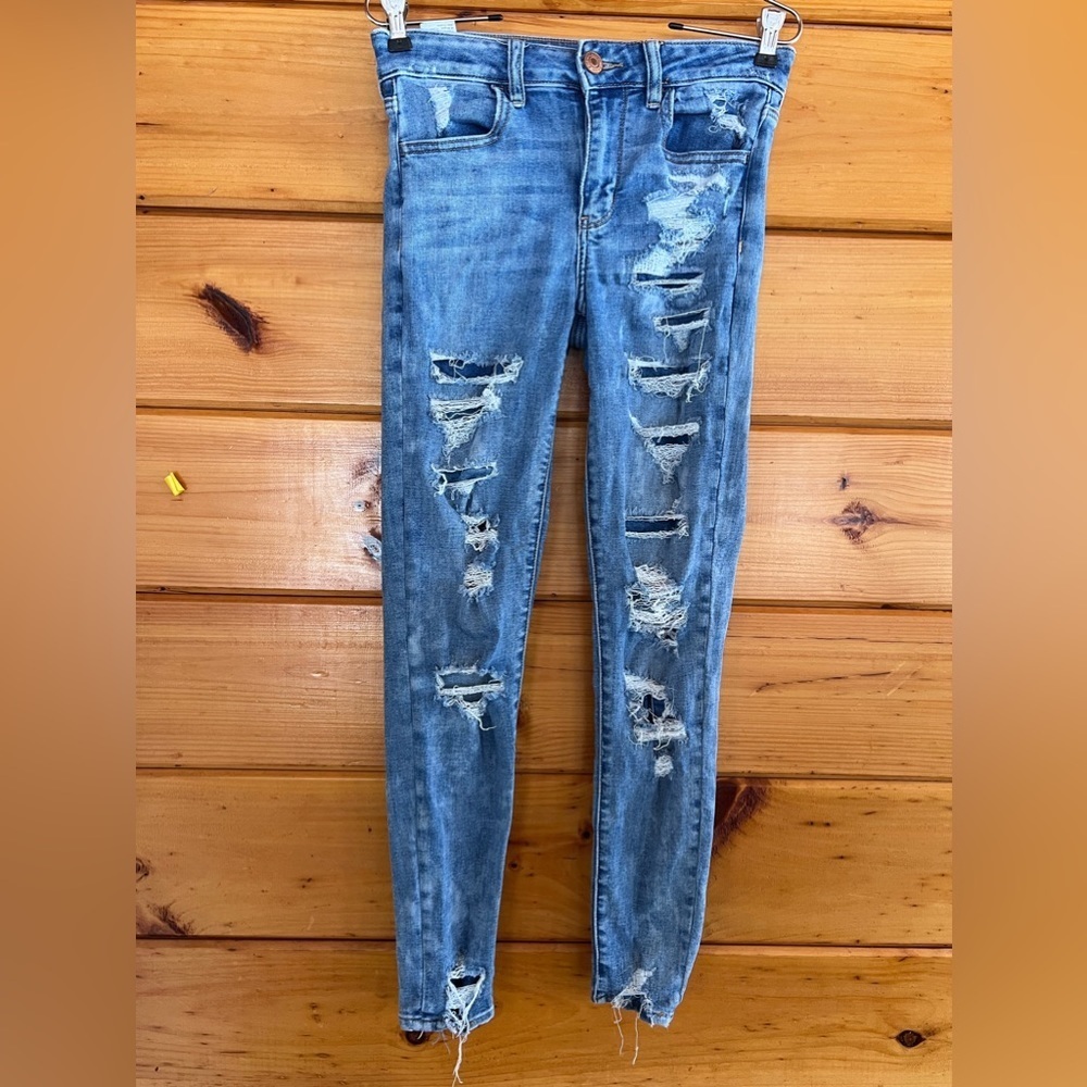American Eagle Next Level Stretch Jeans High Rise Ripped Lined Jegging 4